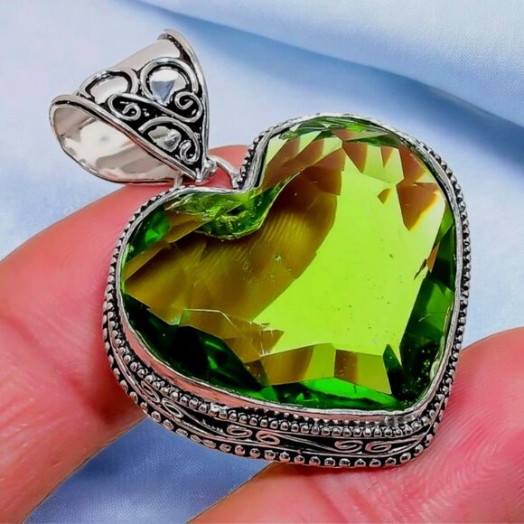 Peridot Heart Gemstone  Sterling Silver  Pendant - Picture 1 of 1